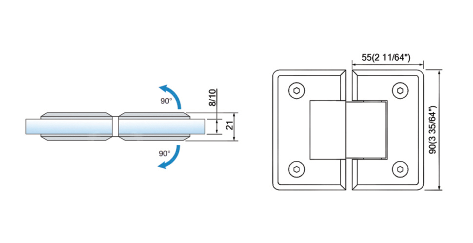 Standard Duty Shower Hinges Glass to Glass 180 Degree Bathroom Door Hinge China Factory Suppliers L-2113