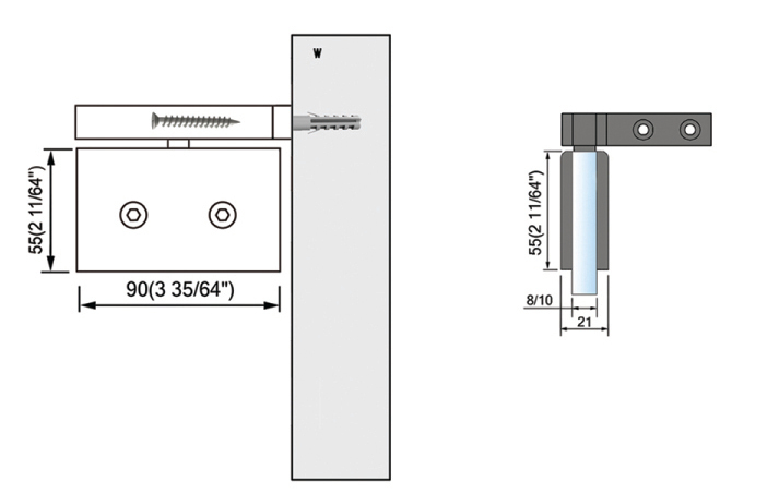 Pivot Shower  Hinges Right Hand Mount Shown Offset Bracket Wall Mount Glass Shower Door Hinge L-2362R