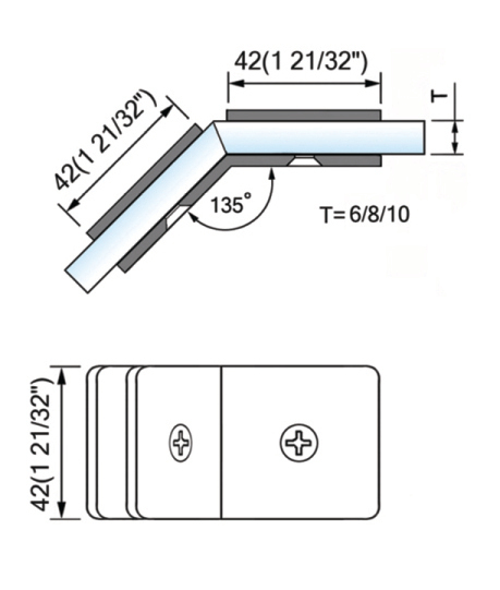 Beveled Edge Shower Glass Clamps 135° Glass-to-Glass L-2546