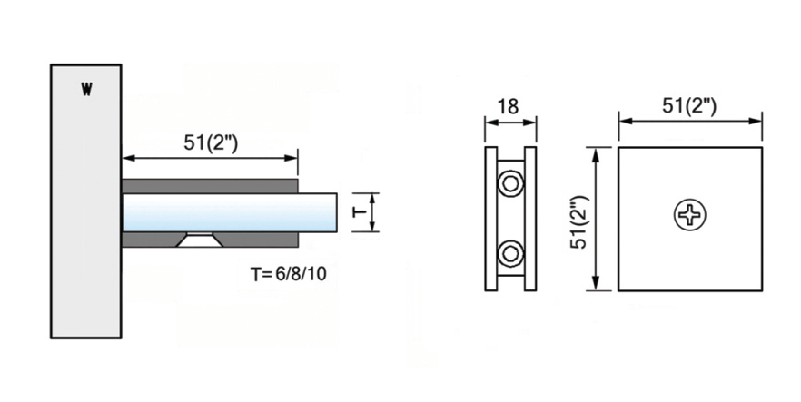 Square Corner Shower Glass Clamps Wall Mount Brass Glass Connector L-2641