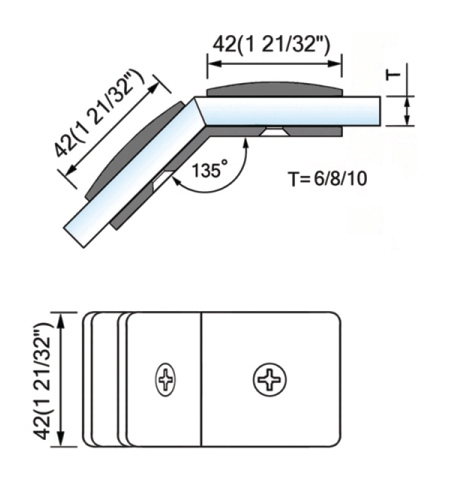 Beveled Edge Shower Glass Clamps Glass To Glass 135 Degree L-2626