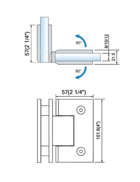 Heavy Duty Shower Hinges Wall Mount For Glass Shower Door 90 Degree L-5125