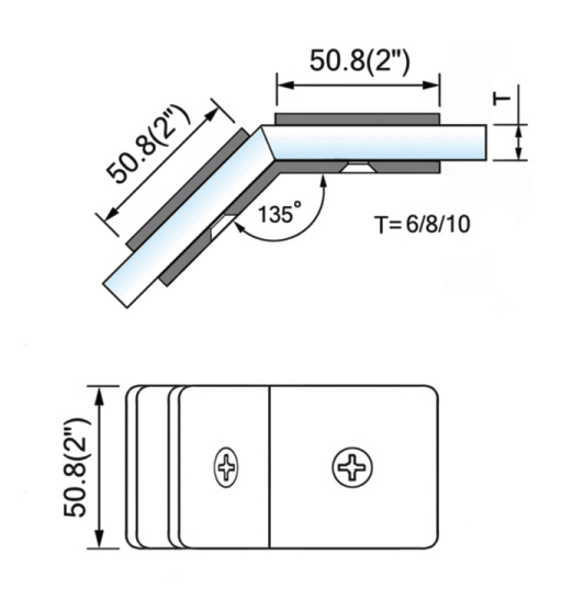 Beveled Edge Shower Glass Clamps 135° Glass-to-Glass L-2556