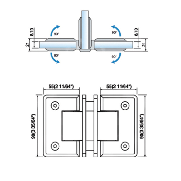 China Wholesale T Hinge Glass to Glass Shower Door T Shape Standard Duty Shower Hinges L-2118