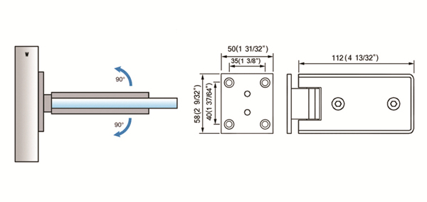 Standard Duty Shower Hinges Wall to Glass Wall Mount Full Back Plate Shower Door Hinge L-2141