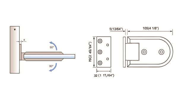 Standard Duty Shower Hinges Wall Mount 90 degree Glass Clamp OffSet Back Plate Glass Door Hinge L-2132