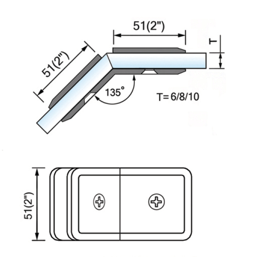 Beveled Edge Shower Glass Clamps Glass To Glass 135 Degree L-2616