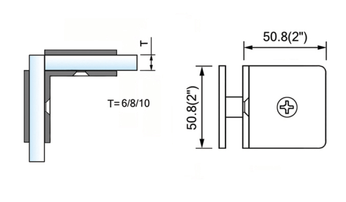 Beveled Edge Shower Glass Clamps 90° Glass-to-Glass L-2555