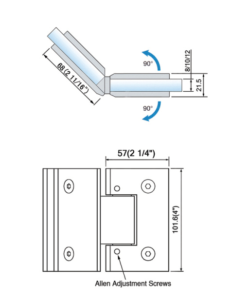 Adjustable Heavy Duty Shower Hinges Wall Mount For Glass Shower Door 90 Degree L-5174