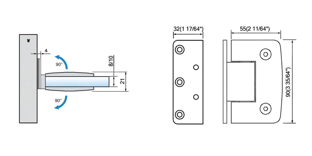 Standard Duty Shower Hinges Wall Mount Offset Back Plate L-2172