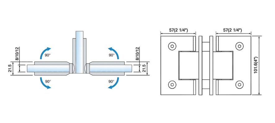 Heavy Duty Shower Hinges Wall Mount For Glass Shower Door 90 Degree L-5128