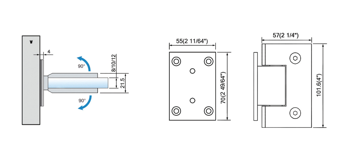 Heavy Duty Shower Hinges Wall Mount For Glass Shower Door 90 Degree L-5127