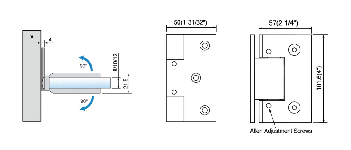 Adjustable Heavy Duty Shower Hinges Wall Mount For Glass Shower Door 90 Degree L-5172