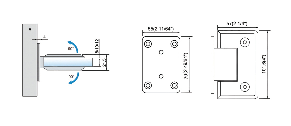 Heavy Duty Shower Hinges Wall To Glass For Glass Bathroom Door With Back Plate L-5117