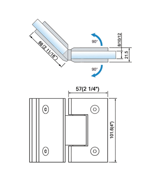 Heavy Duty Shower Hinges Wall Mount For Glass Shower Door 90 Degree L-5124