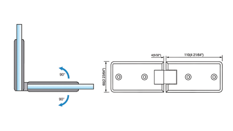 Standard Duty Shower Hinges 90° Glass-to-Glass L-2165