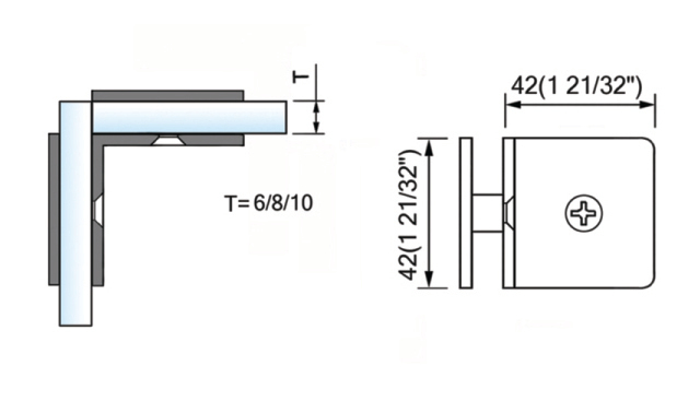 Beveled Edge Shower Glass Clamps 90° Glass-to-Glass L-2545