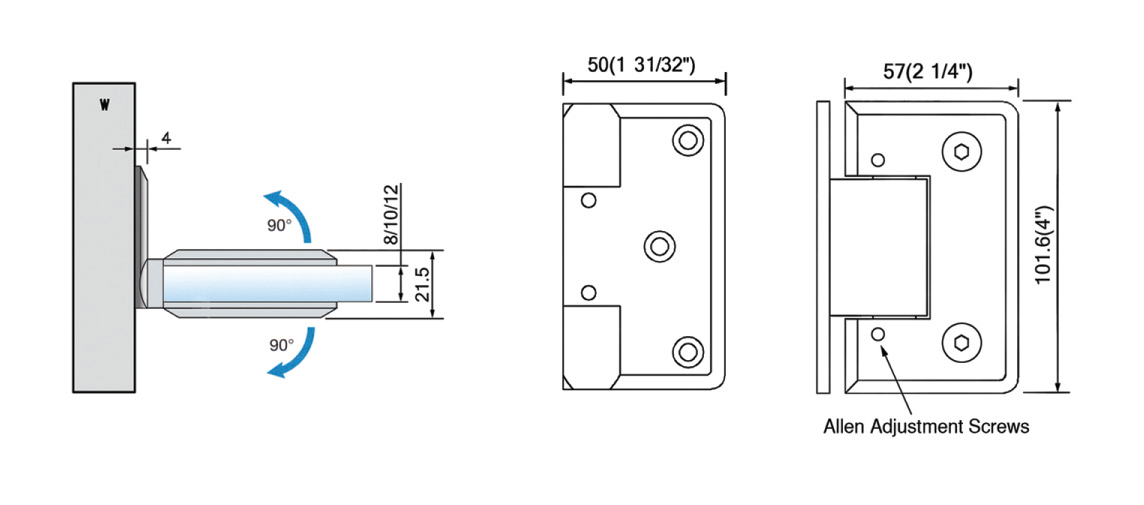 Adjustable Heavy Duty Shower Hinges Wall Mount For Glass Shower Door 90 Degree L-5162