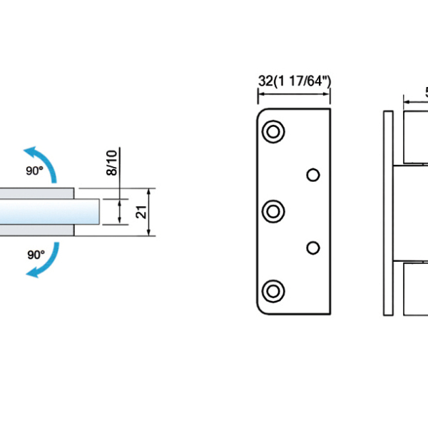 Standard Duty Shower Hinges Wall Mount 90° Glass Clamp Half Back Plate Factory Direct Sell Door Hinge L-2102