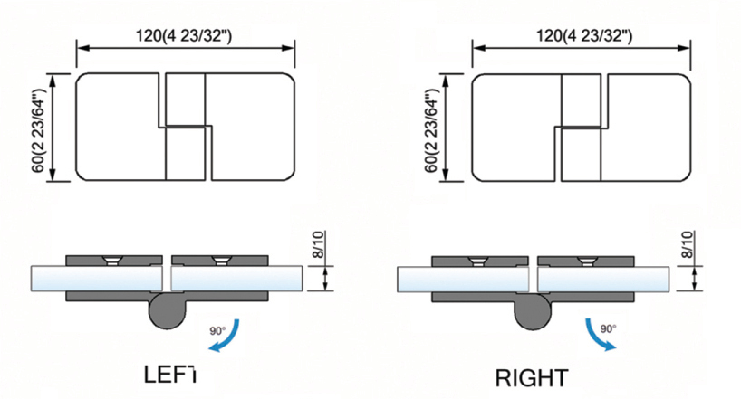 Standard Duty Shower Hinges Glass to Glass Shower  Hinge L-2432