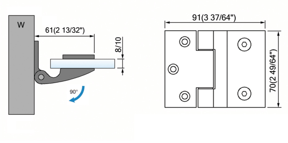 Standard Duty Shower Hinges Wall to Glass Wall Shower  Hinge L-2418W