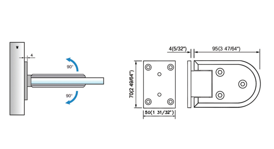 Standard Duty Shower Hinges Wall Mount Door Hinge Bathroom Accessories L-2151