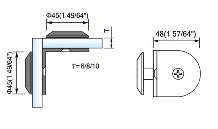 Beveled Edge Shower Glass Clamps Glass to Glass Bathroom Door ClIps L-2595