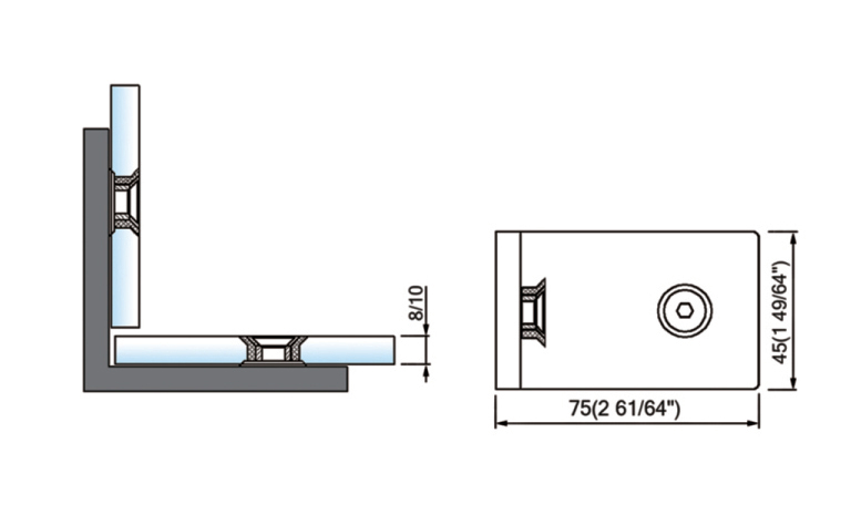 Square Corner Shower Glass Clamps with Covers Glass to Glass Bathroom Door ClIps L-2695