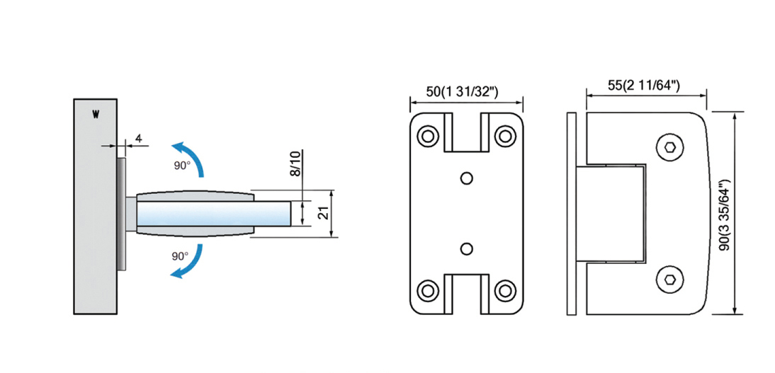 Standard Duty Shower Hinges Wall Mount Full Back Plate L-2176