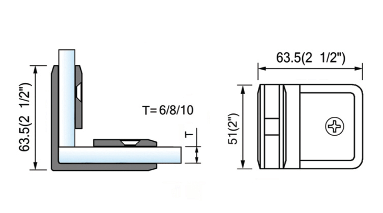 Beveled Edge Shower Glass Clamps Glass to Glass Bathroom Glass Door ClIps L-2605