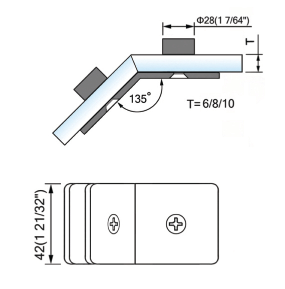 Beveled Edge Shower Glass Clamps 135° Glass-to-Glass L-2566