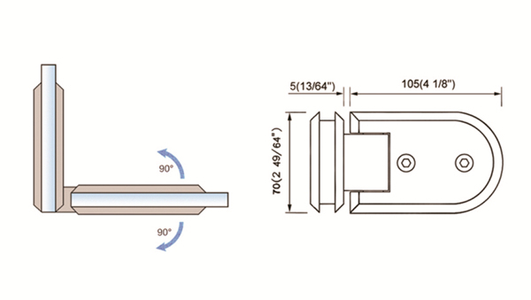 Standard Duty Shower Hinges Glass to Glass 90 degree Glass Door Hinge Glass Hardware L-2135