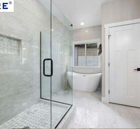 Tempered glass creates a safe and fashionable shower room