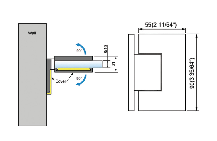 Standard Duty Shower Hinges With Covers Wall to Glass Bathroom Door Clamps L-5102