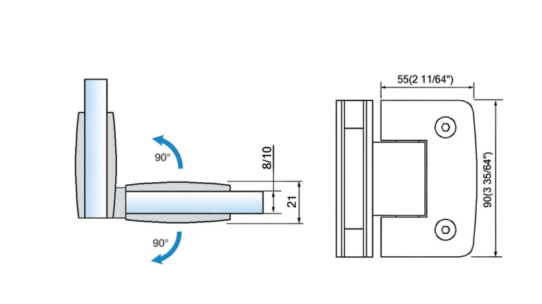 Standard Duty Shower Hinges 90° Glass-to-Glass L-2175