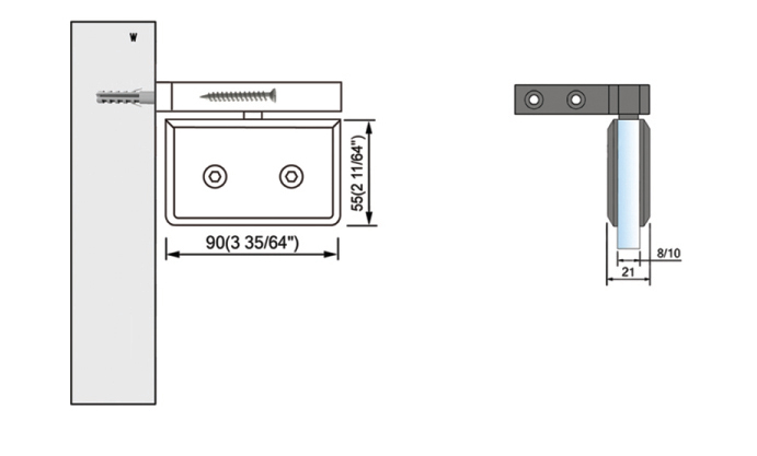 Pivot Shower  Hinges Left Hand Mount Shown Offset Bracket Wall Mount Hinge Wholesale L-2361L