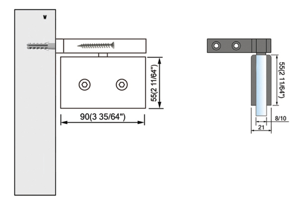 Pivot Shower  Hinges Left Hand Mount Shown Offset Bracket Wall Mount Bathroom Hinge L-2362L