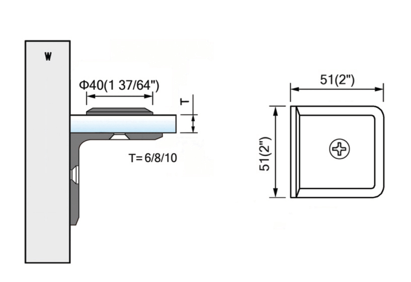 Square Corner Shower Glass Clamps Wall to Glass Bathroom Accessories L-2662