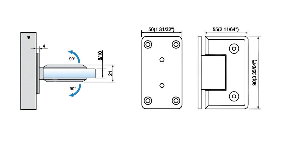 Best Sell Standard Duty Shower Hinges Wall Mount 90 degree Glass Clamp OffSet Back Plate Glass Door Hinge L-2112