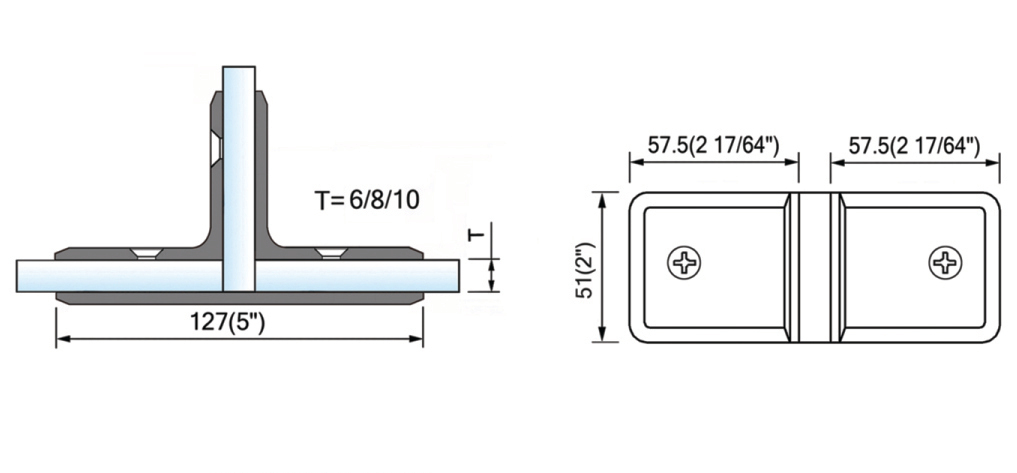 Beveled Edge Shower Glass Clamps Glass to Glass T shape Hinge L-2607