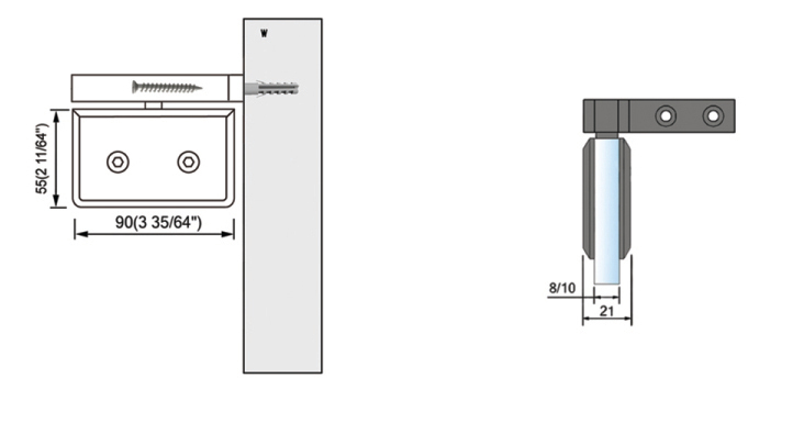 Pivot Shower  Hinges Right Hand Mount Shown Offset Bracket Wall Mount Solid Brass Hinge L-2361R