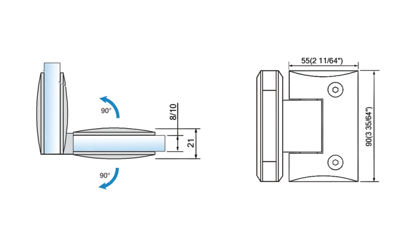 Standard Duty Shower Hinges Glass to Glass 90 Degree Frameless Shower Door Hinge L-2195