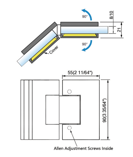 Adjustable Standard Duty Shower Hinges With Covers Frameless Shower Glass Door Clips L-5104AD