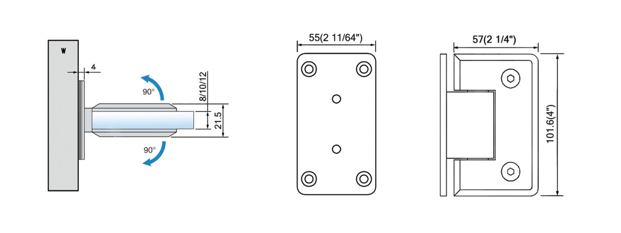 Heavy Duty Shower Hinges Wall Mount For Glass Shower Door 90 Degree L-5111