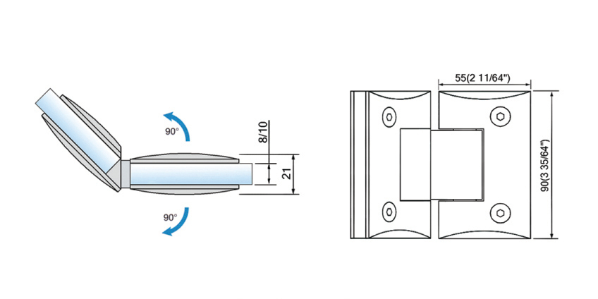 Standard Duty Shower Hinges Glass to Glass 135 Degree Frameless Shower Door Hinge L-2194