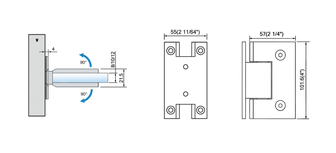 Heavy Duty Shower Hinges Wall Mount For Glass Shower Door 90 Degree L-5126