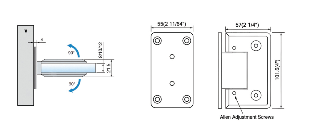 Adjustable Heavy Duty Shower Hinges Wall Mount For Glass Shower Door 90 Degree L-5161