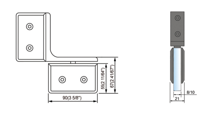 Pivot Shower  Hinges Inline Panel Mount Frameless Glass Door Hinge L-2352