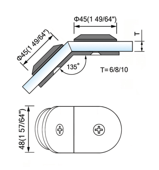 Beveled Edge Shower Glass Clamps Glass to Glass Bathroom Door ClIps L-2596