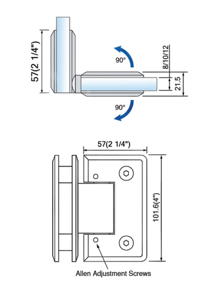 Adjustable Heavy Duty Shower Hinges Wall Mount For Glass Shower Door 90 Degree L-5165